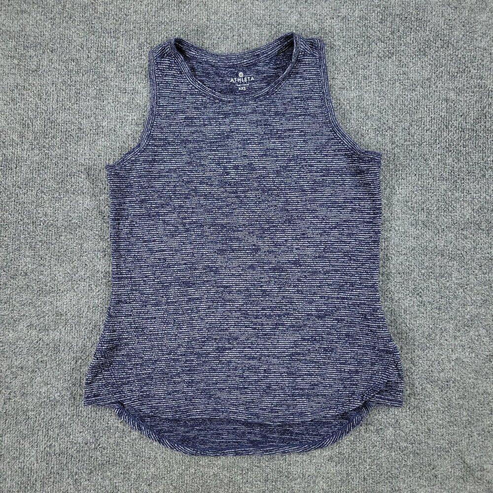 Athleta Tank Top Shirt Women 2XS Blue Stripe Crew Neck  Sleeveless Stretch Adult